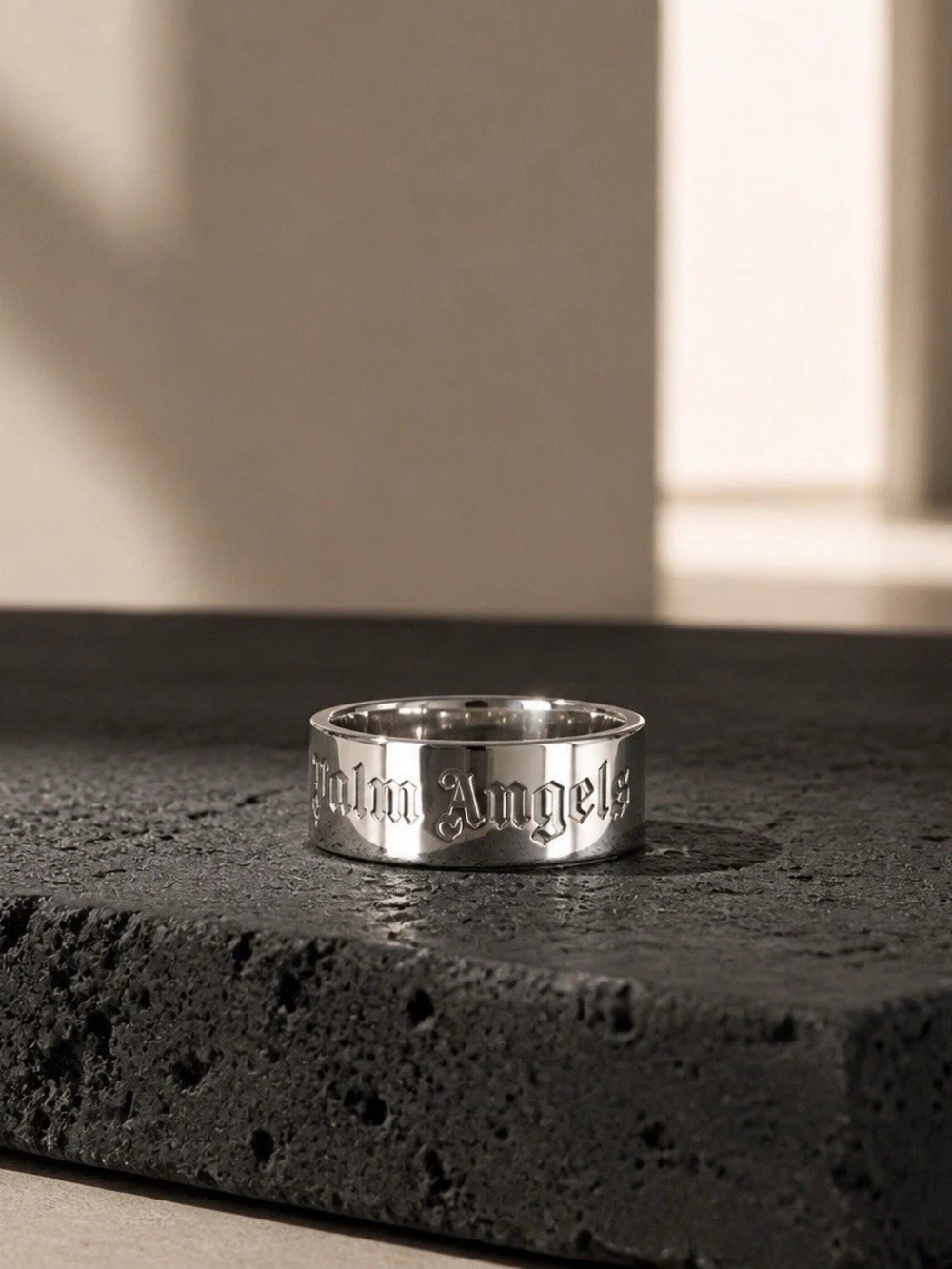 Palm Angels Classic Logo Engraved Band Ring Silver Tone Brass 58 8mm